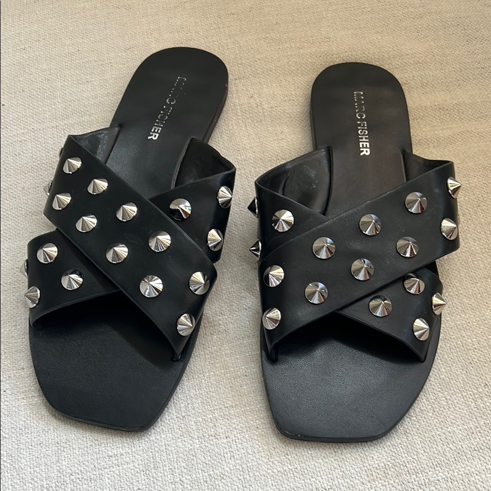 Marc Fisher Black and Silver Studded Sandals